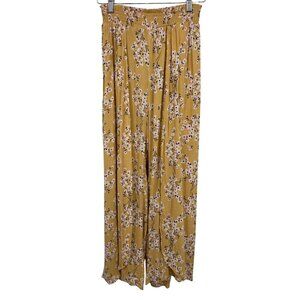 Billabong Women Yellow Floral Wide Leg Pant Size Small S Stretch Layer New